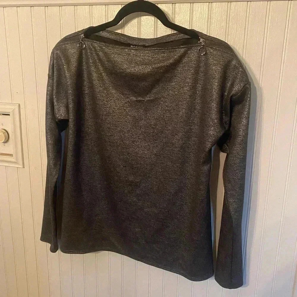 Worth New York silver metallic convertible blouse